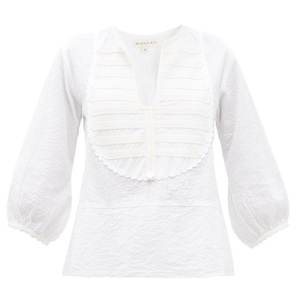 Wiggy Kit Bib-Front  Cotton Seersucker Blouse